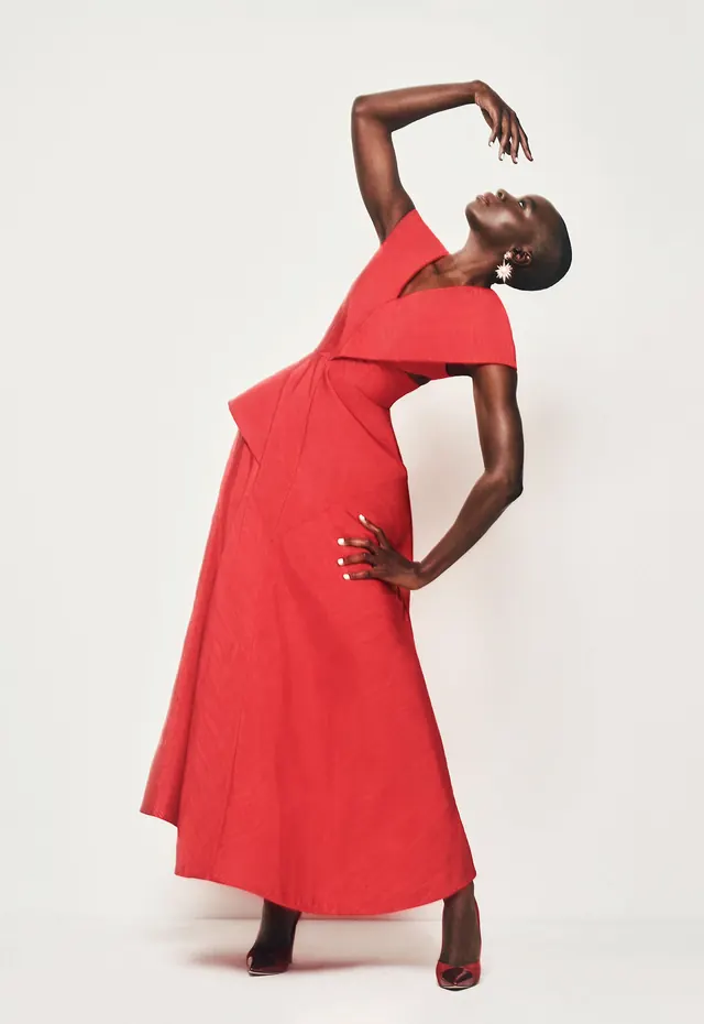 Red One-Shoulder Dress Editorial