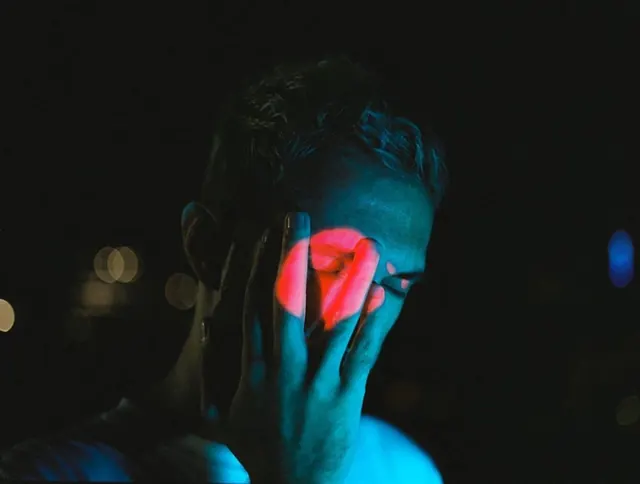 Neon Portrait with Red Light Reflection