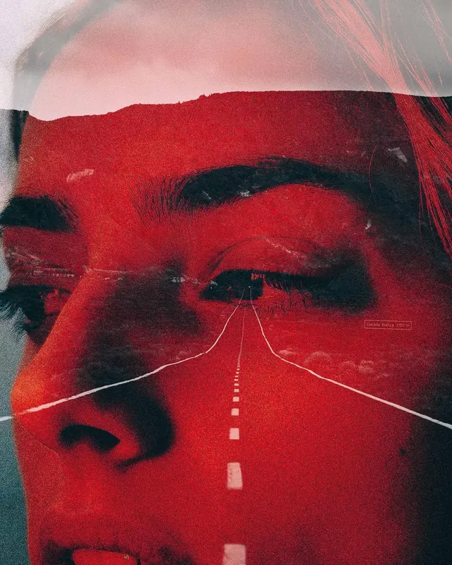 Red Tonal Portrait Overlay, abstract, maximalist, vibrant