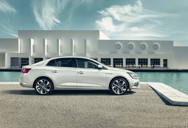 Renault Fluence product shot, minimal, corporate-clean, light