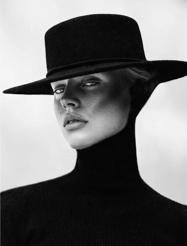 Monochrome Portrait of Woman in Hat