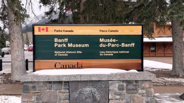 Banff Park Museum bilingual sign, photographic, earthy
