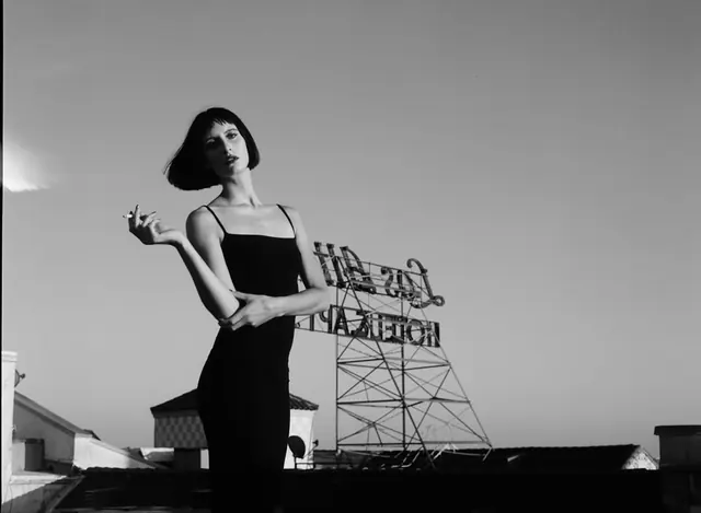 Monochrome Portrait with Industrial Structure