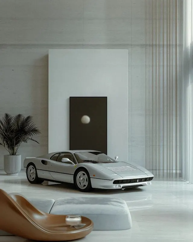 Minimalist Interior with Sports Car
