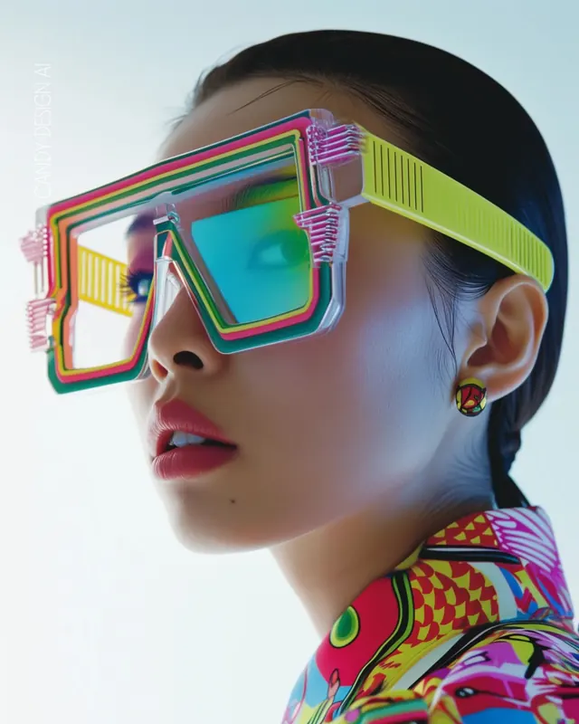 Retro-Futuristic Eyewear Portrait, y2k, maximalist, vibrant