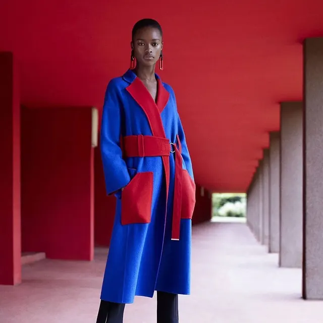 Model in Blue and Red Coat