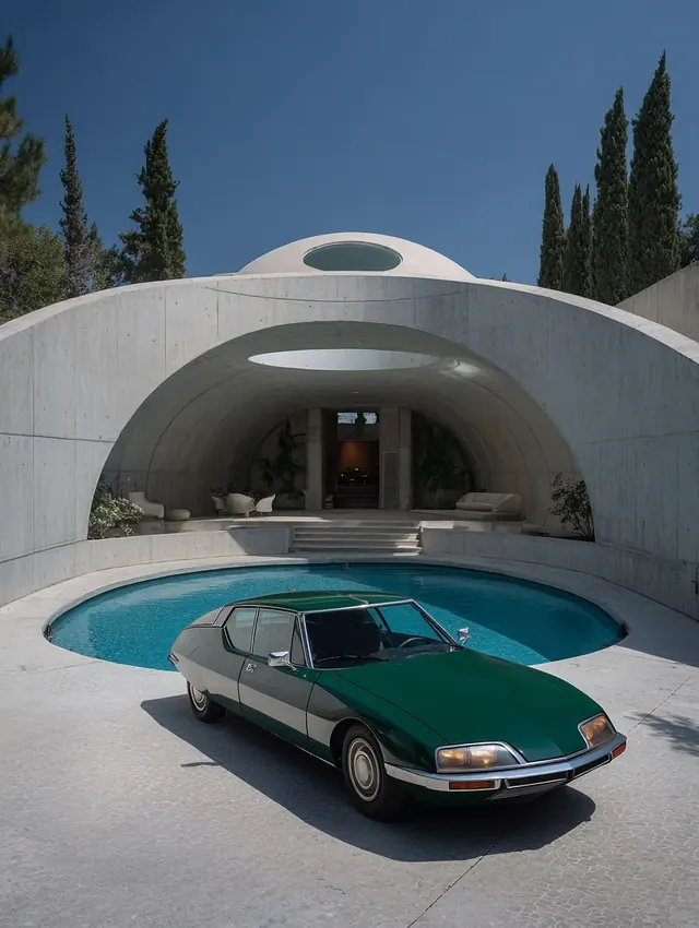 Modernist Architectural Pool and Car