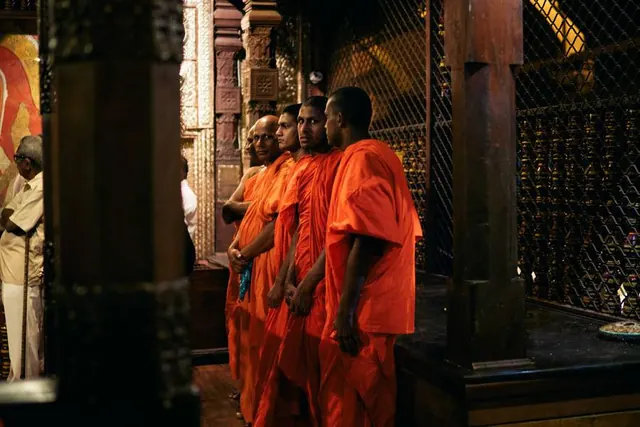Monks in Temple Interior