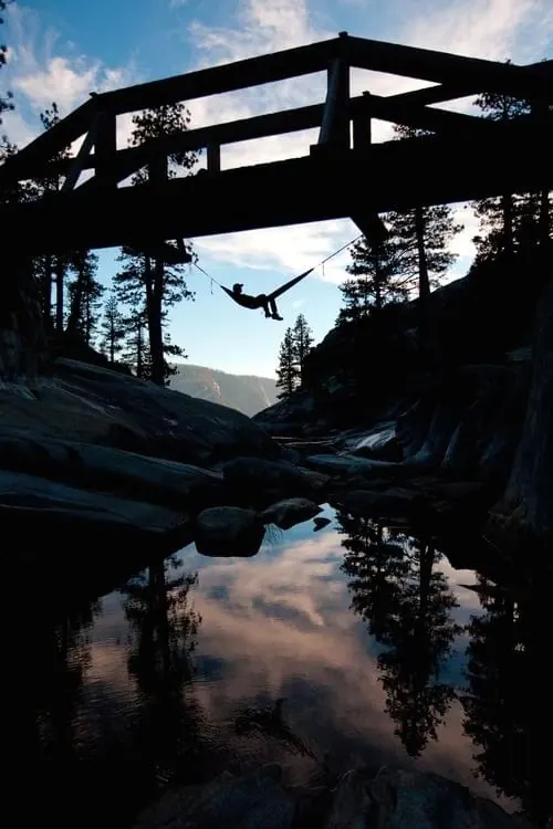 Mountain Lake and Bridge Landscape