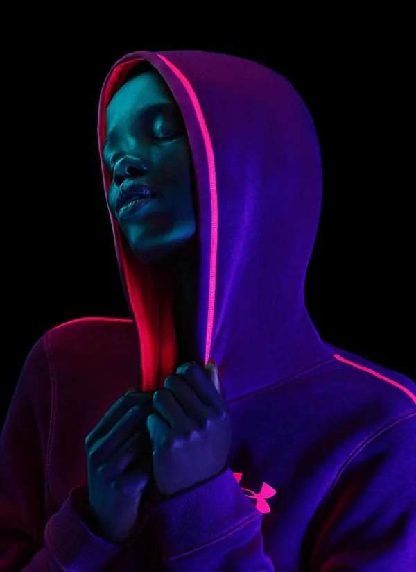 Hooded Figure with Neon Lighting