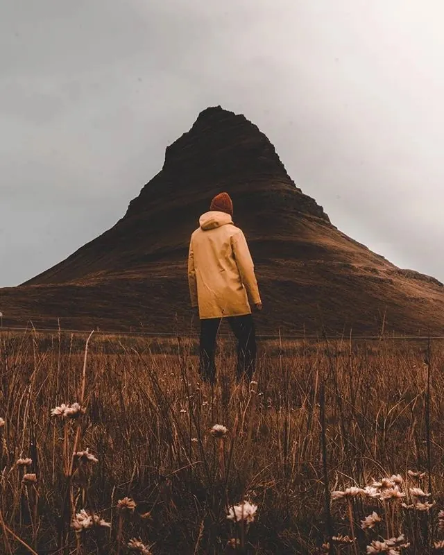 Person in Field with Mountain Backdrop