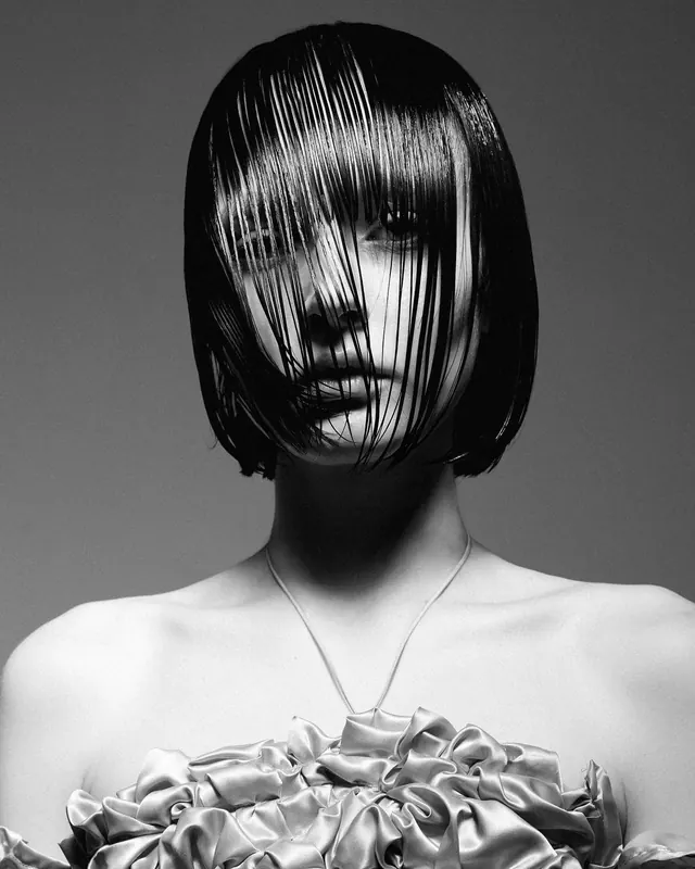 Monochrome Portrait with Abstract Face Overlay, monochrome, abstract, monochrome
