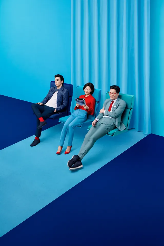 Group Portrait in Blue Studio