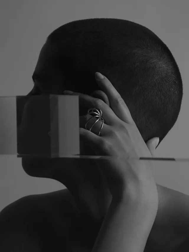 Monochrome Portrait with Geometric Overlay, minimal, monochrome, monochrome
