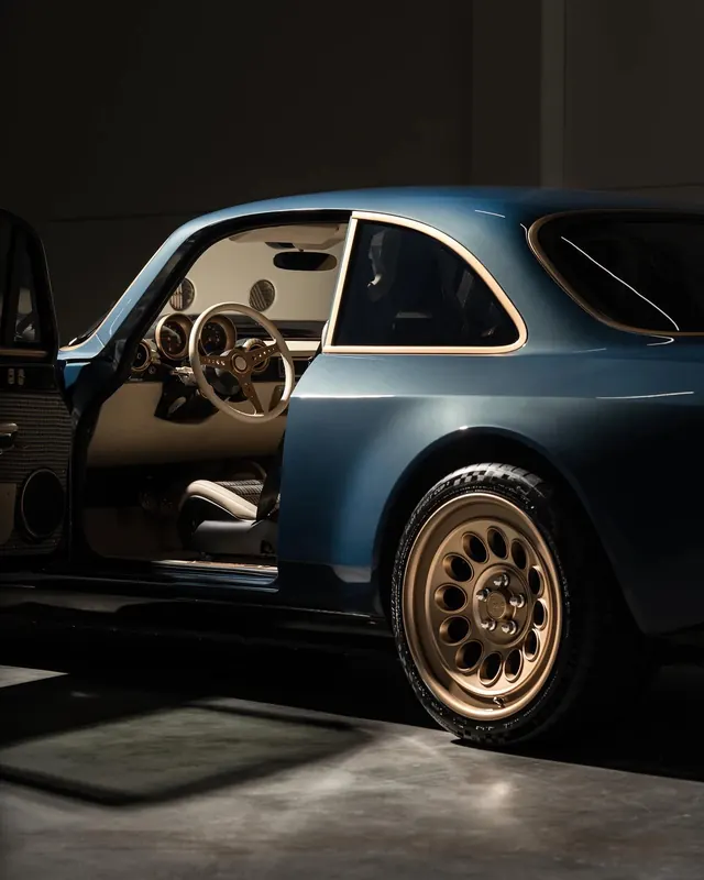 Blue Vintage Car Interior and Exterior