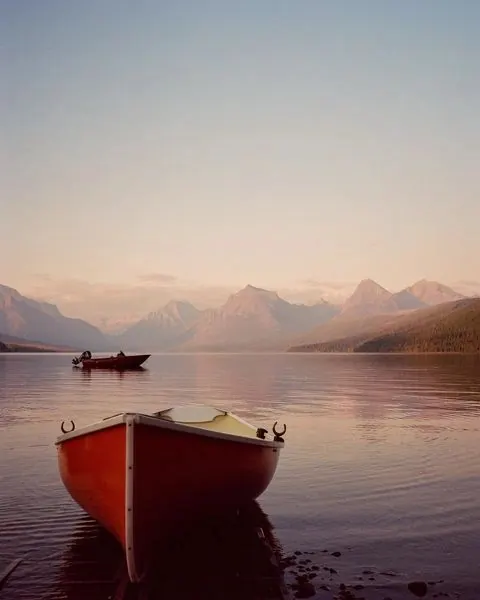 Mountain Lake Boat Scene