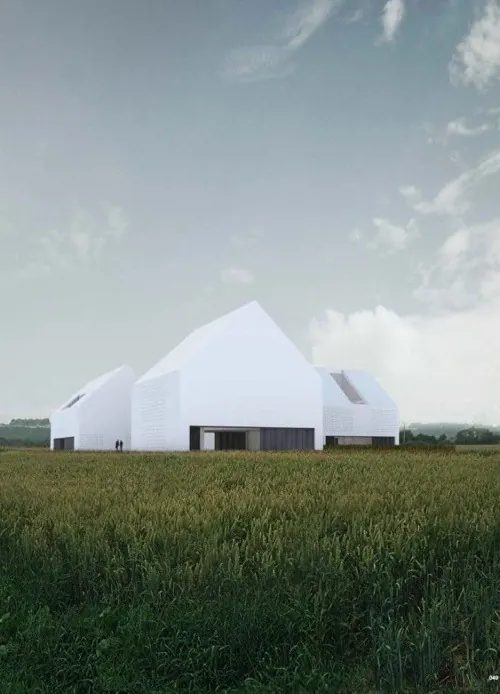 White Geometric Pavilion in Field