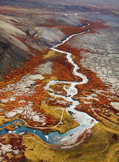 Aerial Landscape of River and Terrain
