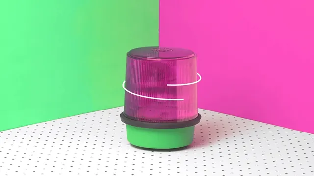 Translucent pink warning beacon product shot, minimal, gradient-heavy, vibrant