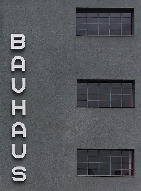 Bauhaus Dessau facade lettering, minimal, swiss, monochrome
