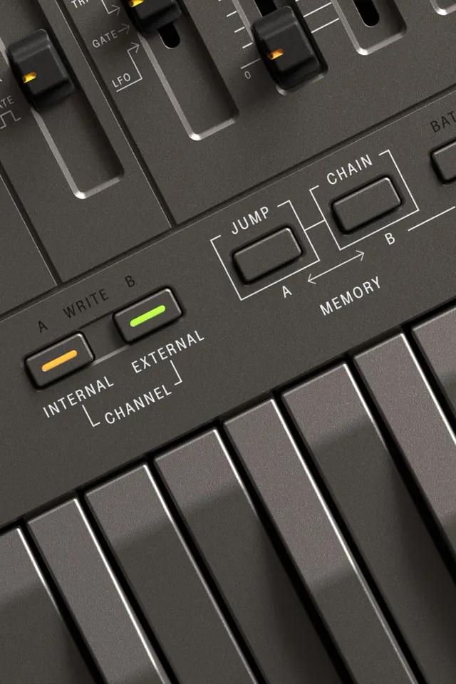 Dark synthesizer control panel, technical, minimal, dark