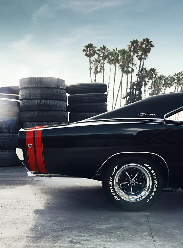 Classic Muscle Car and Tires Display