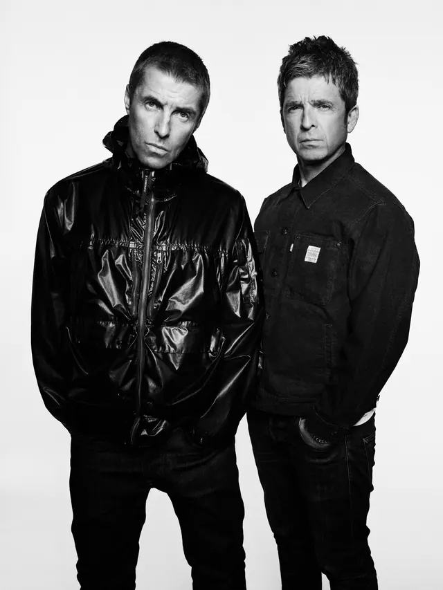 Oasis reunion studio portrait, photographic, monochrome, monochrome