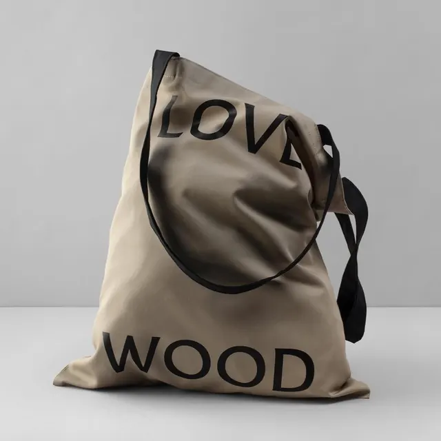 Love Wood tote product photo, minimal, photographic, muted