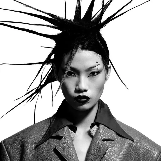 Punk spiked hair editorial portrait, editorial, photographic, monochrome