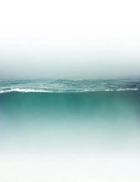 Ocean wave cross-section through fog, minimal, organic, cool