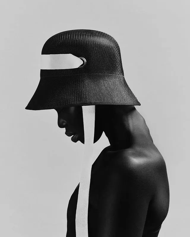 Black and White Portrait with Textured Bucket Hat, minimal, monochrome, monochrome