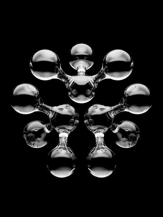 Glass Molecular Sculptures on Black, minimal, abstract, dark