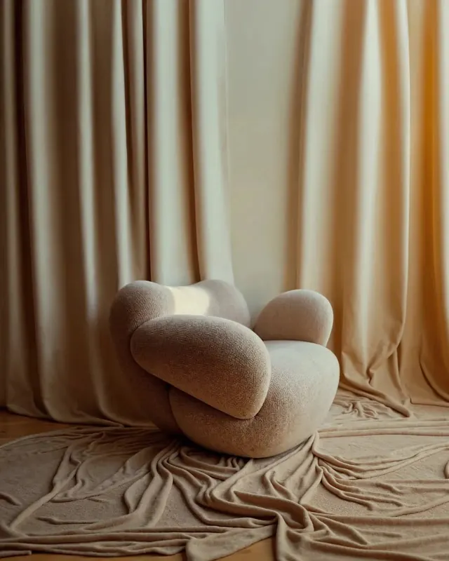 Beige Fabric Lounge Chair
