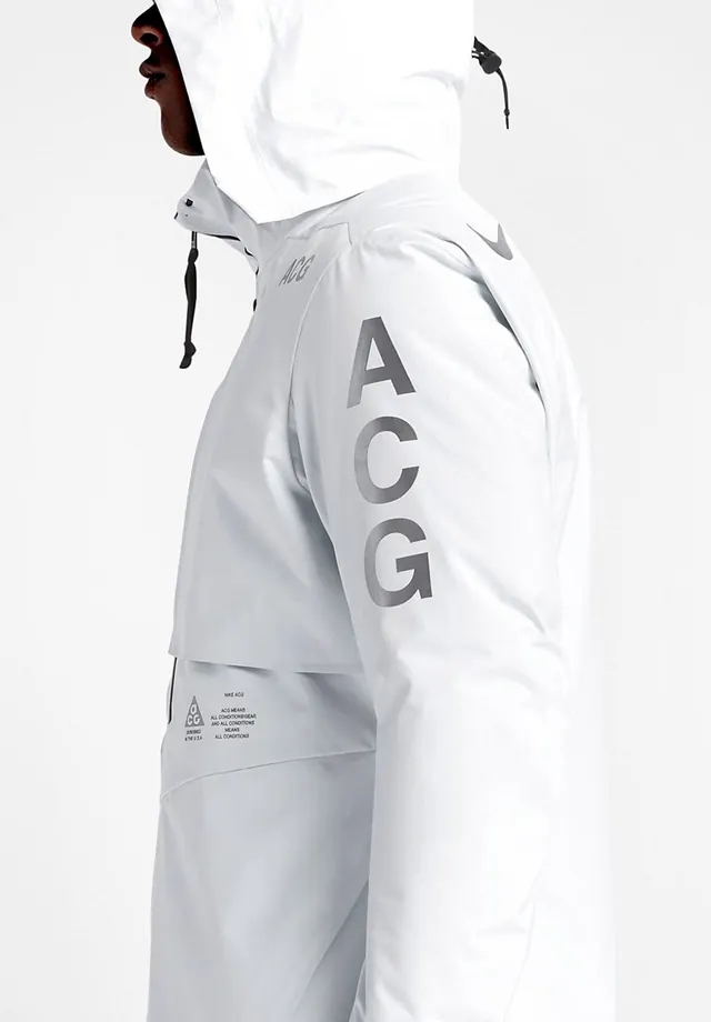 White Technical Jacket with ACG Lettering, minimal, photographic, light