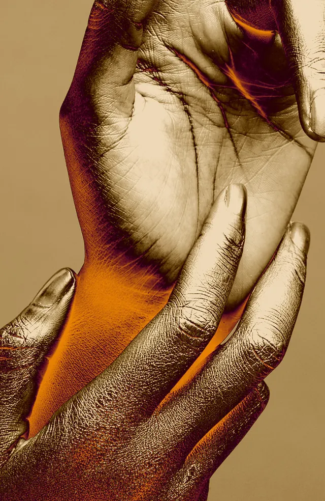 Gold Touch metallic hands, luxury, photographic, warm