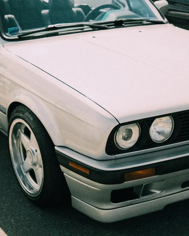 BMW E30 front detail, photographic, minimal, muted