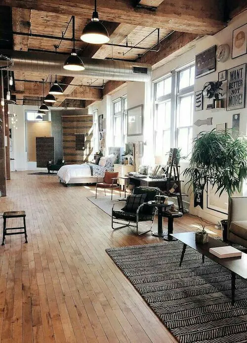 Industrial Loft Interior, minimal, organic, warm
