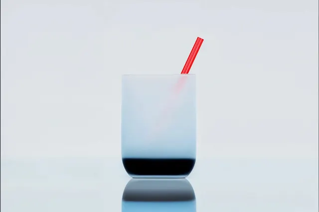 Frosted Glass with Red Straw, minimal, light