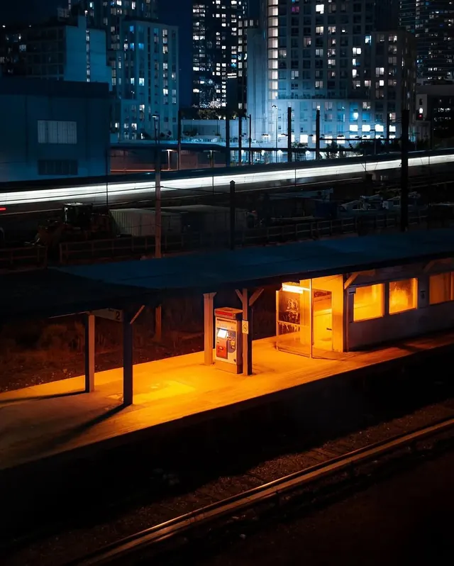 Nighttime Train Station Platform