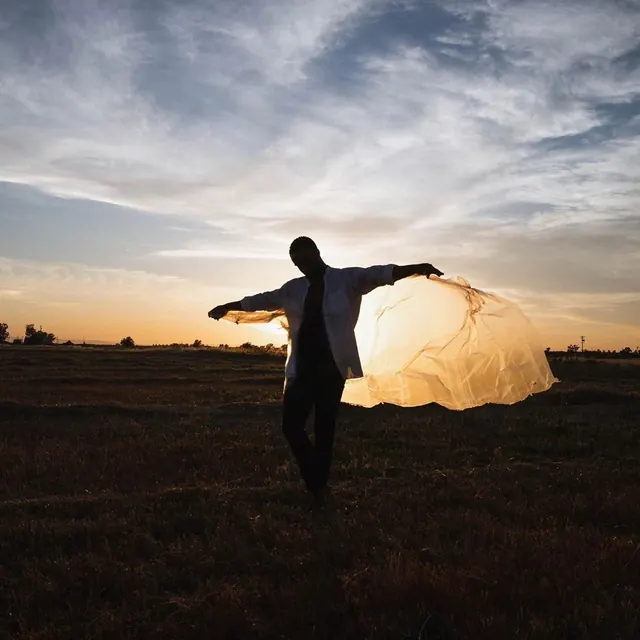Person in Field with Fabric