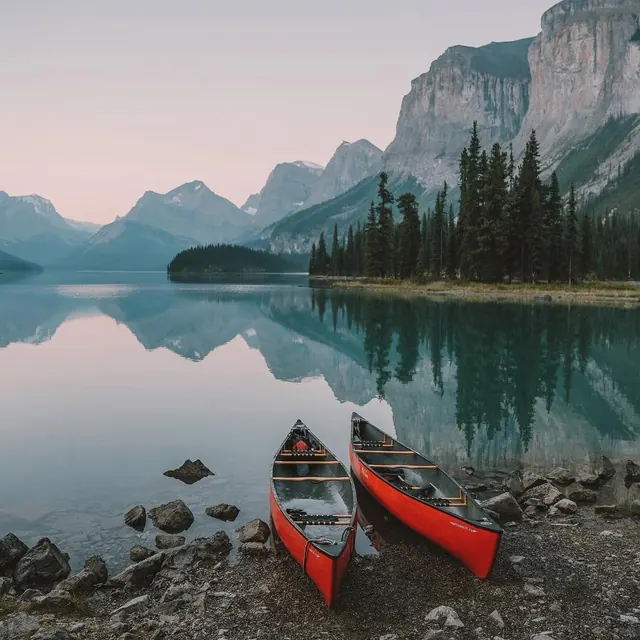 Mountain Lake Kayaking Scene