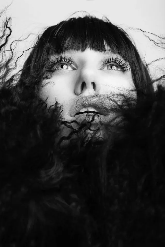 Abstract Portrait with Textural Overlays, monochrome, abstract, monochrome