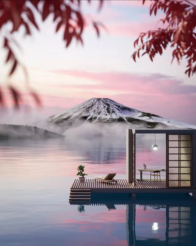 Japanese Landscape with Modern Architecture