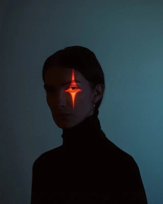 Portrait with Red Light Projection