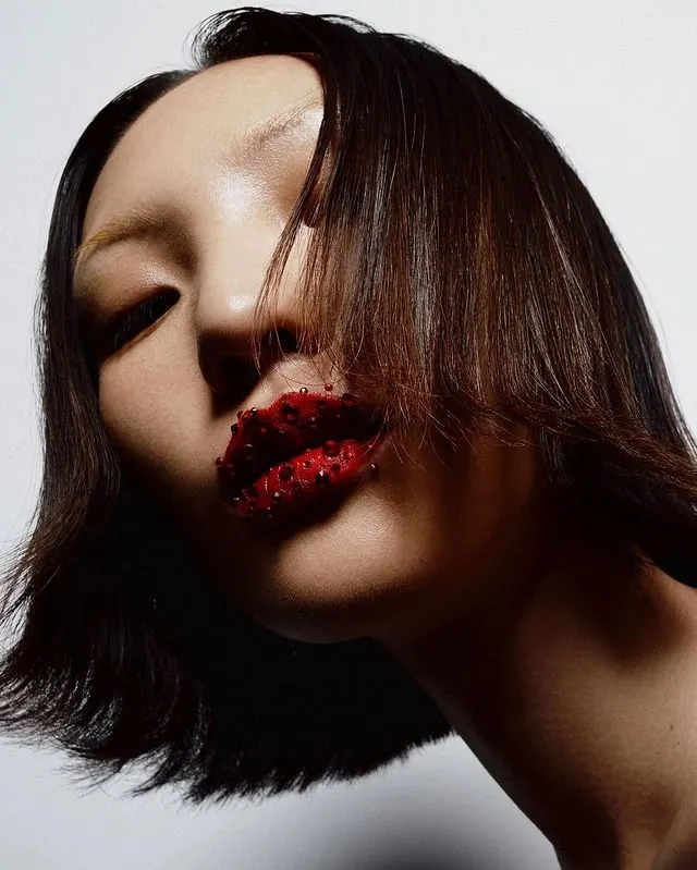 Close-up Portrait with Red Lips