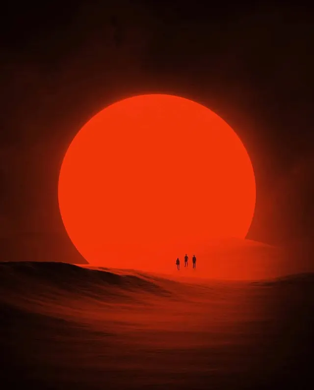 Red Sun Over Sand Dunes