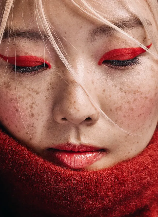Close-up Portrait with Red Accents