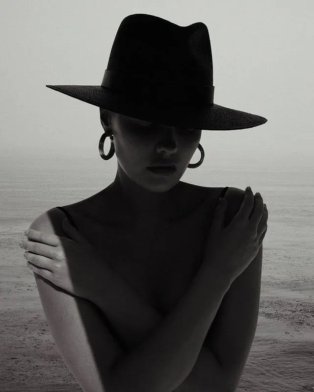 Monochrome Portrait of Woman in Hat