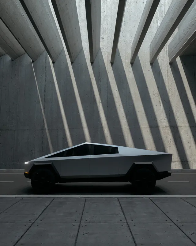 Futuristic Vehicle in Brutalist Architecture, brutalist, minimal, monochrome