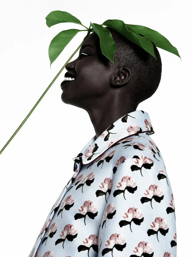 Portrait with Leaf and Patterned Shirt